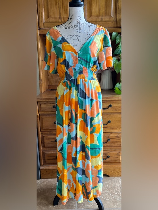 Abel The Label Dresses & Skirts - Abel the Label Multicolor Abstract Print Maxi Dress with Smocked Waist Small